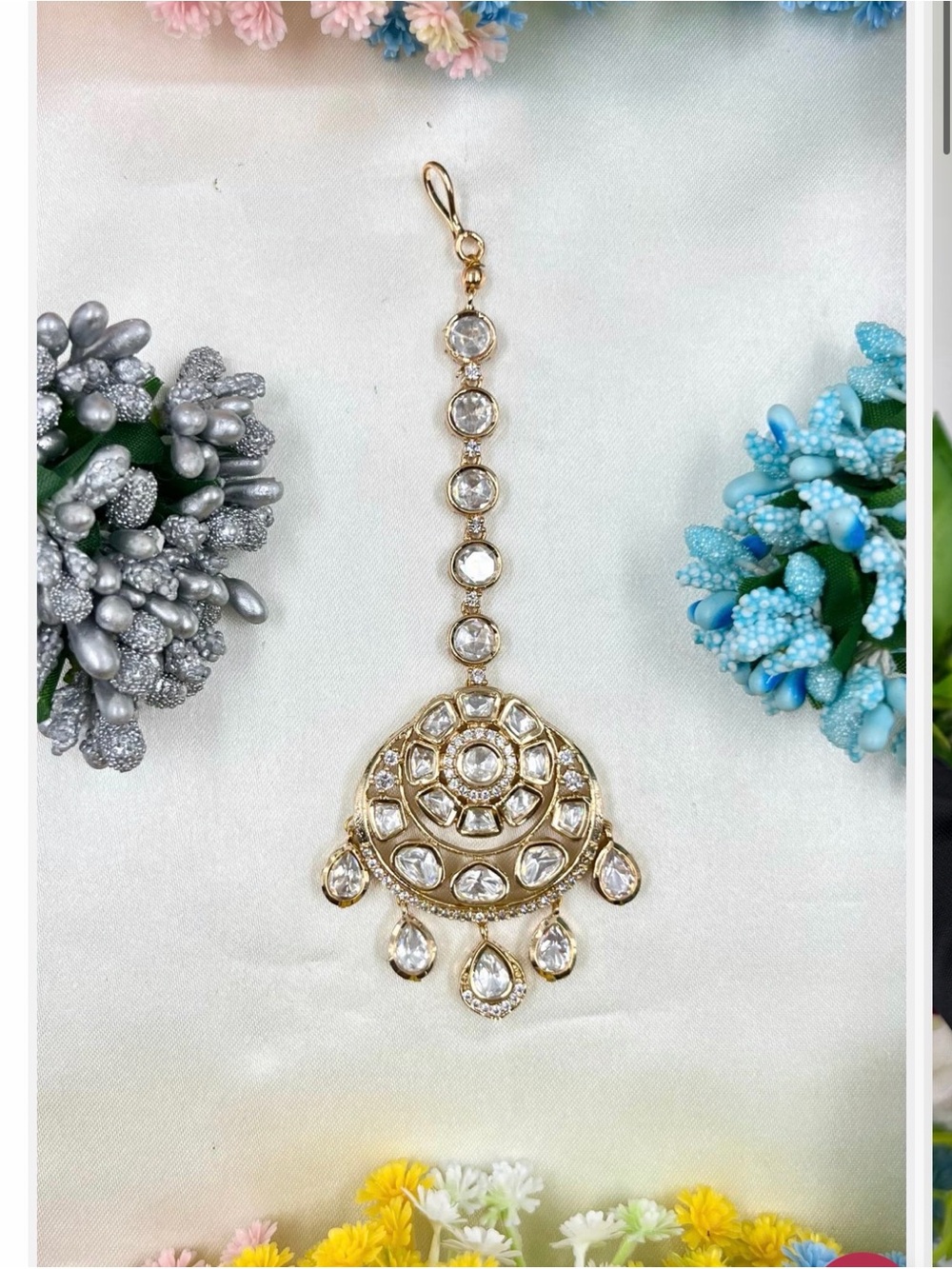 Gold and Clear Stone Chandbali Maang Tikka - Elegant Women’s Jewelry